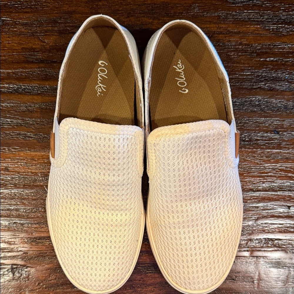 OluKai Men's Cream Slip-On Loafers